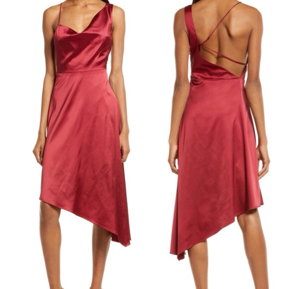 ❤️LULUSWine Sereno Cowl Neck Satin Midi Dress - Picture 2 of 11